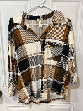 NYC Plaid Button-Down Shirt in Brown, Black & Cream